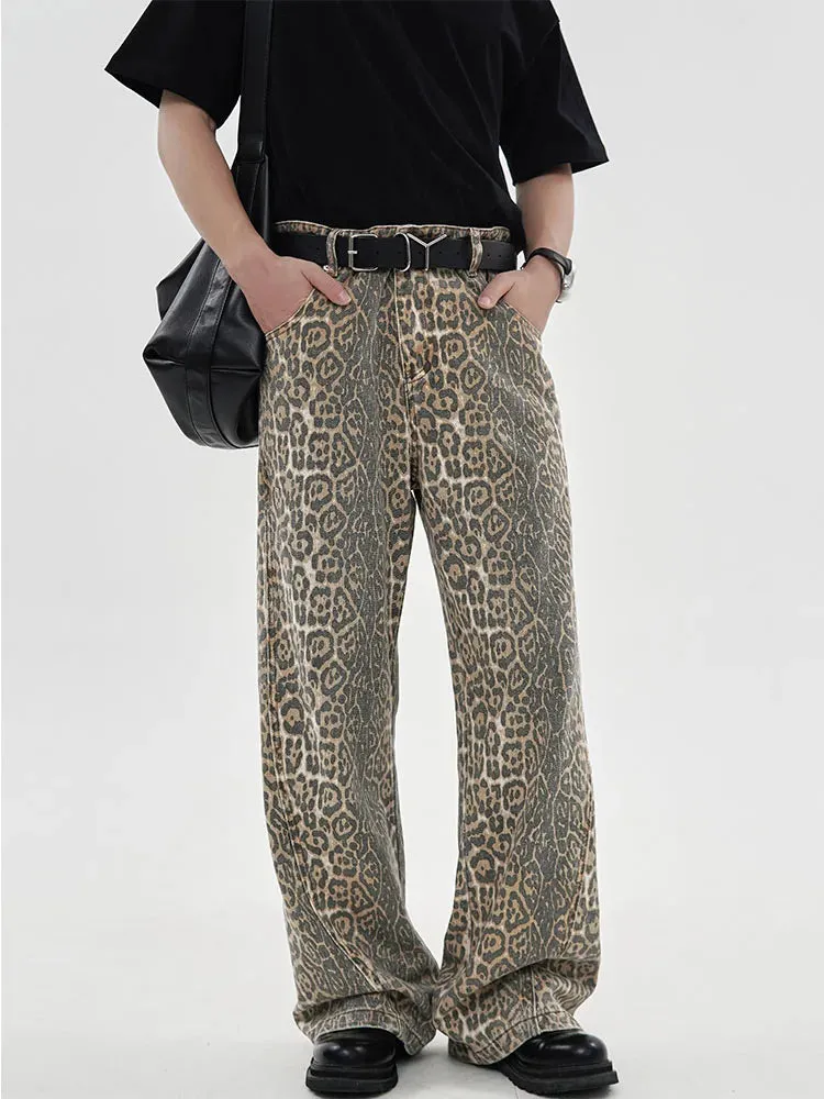 Retro Leopard Print High-Waist Loose Jeans