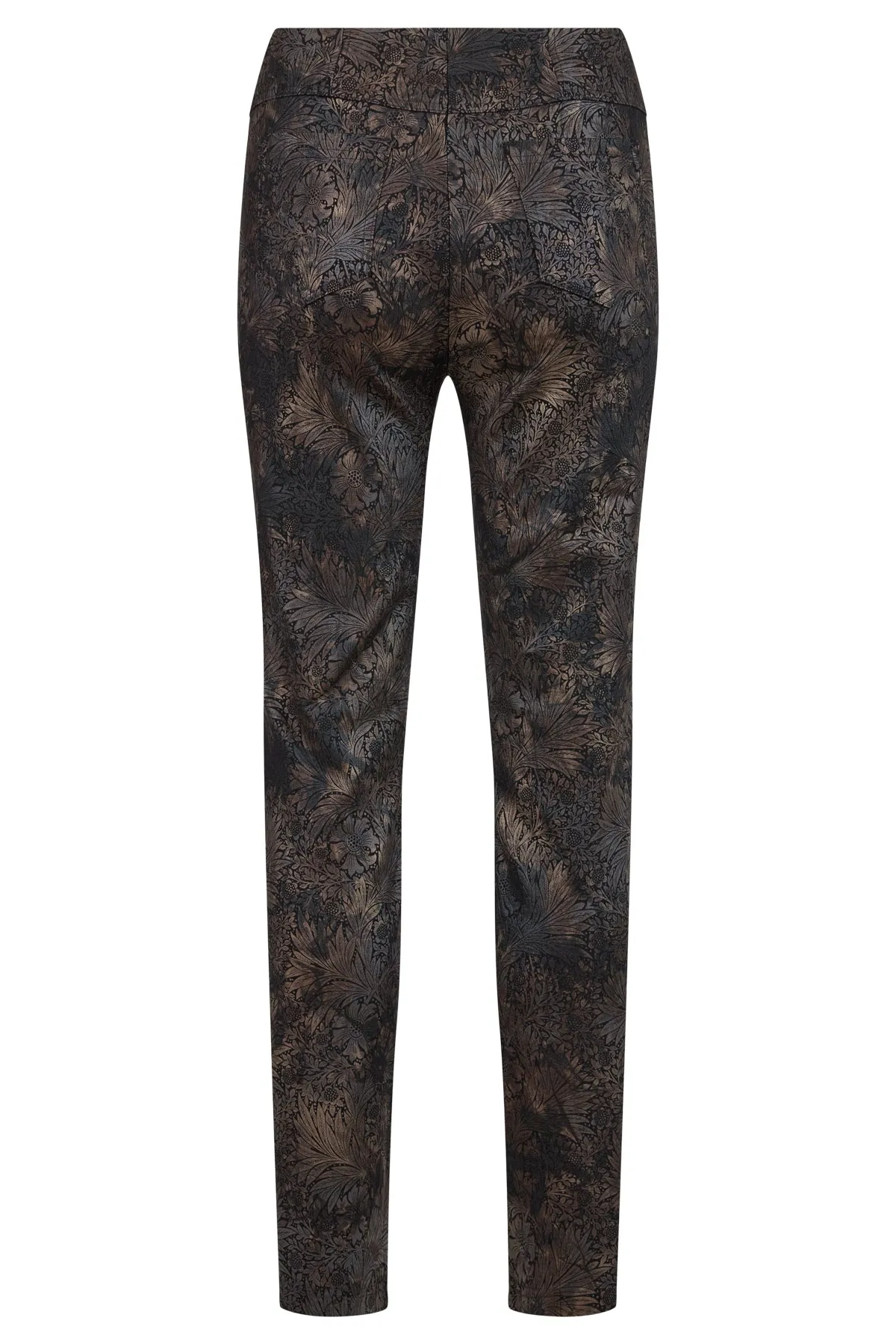 Robell Bella Full length stretch printed trousers in Black and Bronze print