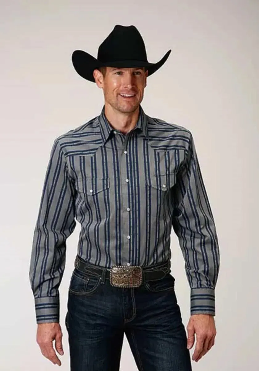 Roper Wide Blue Dobby (Blue) - Men's Western Shirt