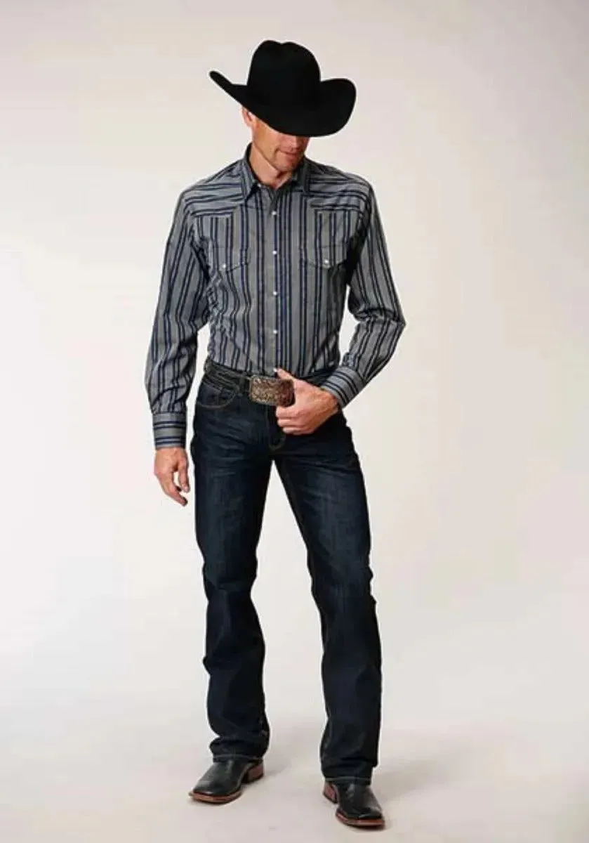 Roper Wide Blue Dobby (Blue) - Men's Western Shirt