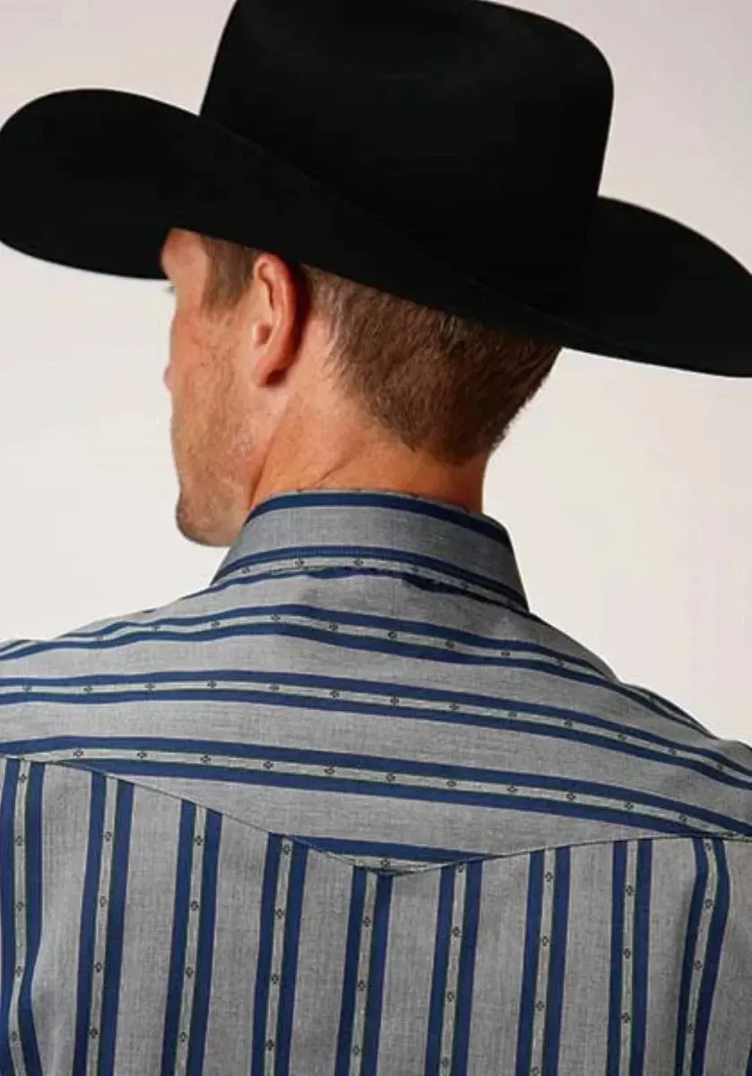 Roper Wide Blue Dobby (Blue) - Men's Western Shirt