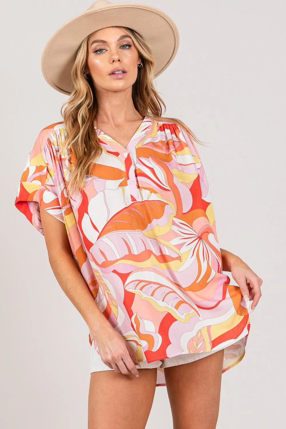 SAGE   FIG Abstract Print Half Button Blouse