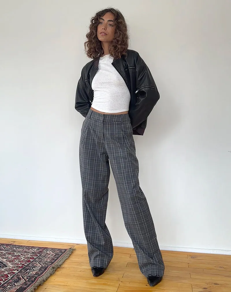 Sakaria Wide Leg Trouser in Grey Check