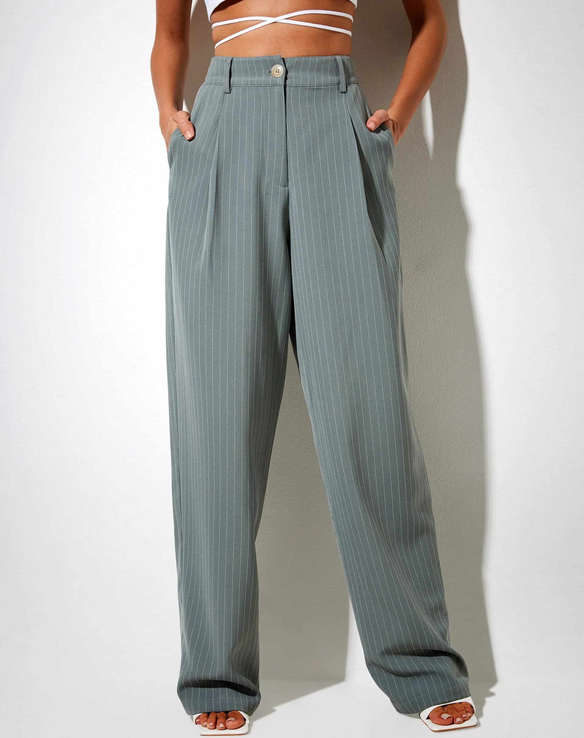 Sakila Trouser in Pinstripe Sage