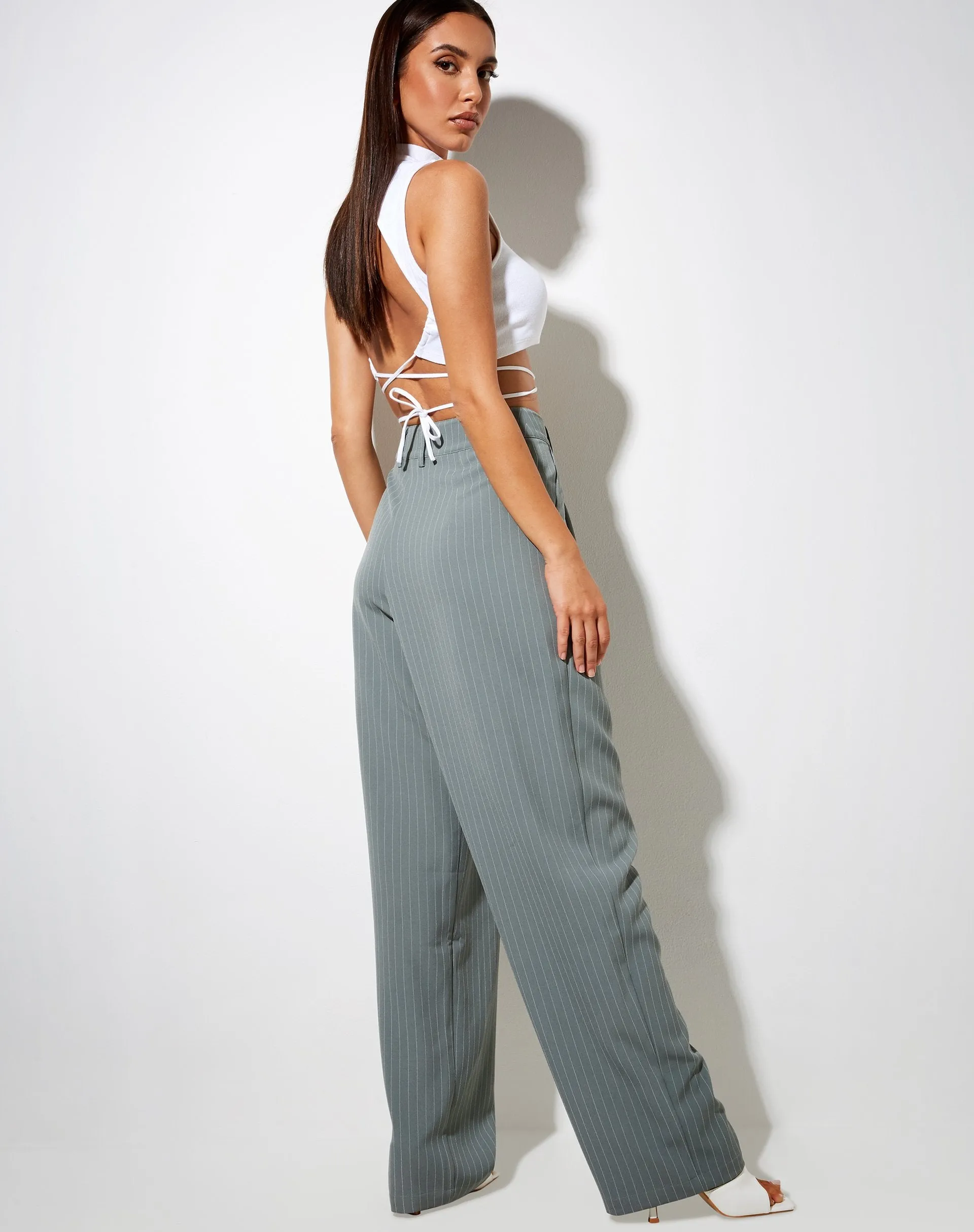 Sakila Trouser in Pinstripe Sage