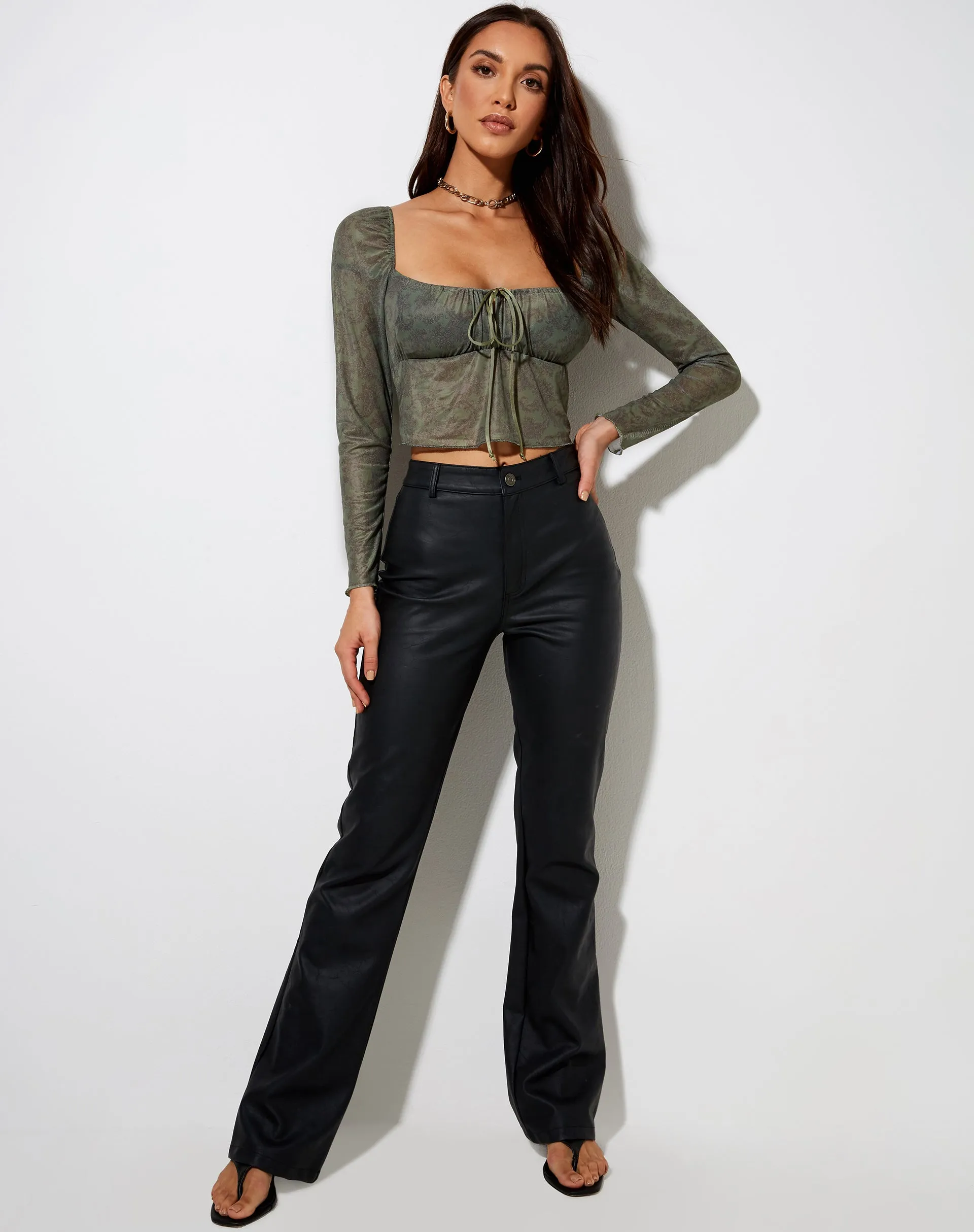 Sanila Crop Top in Mono Paisley Green