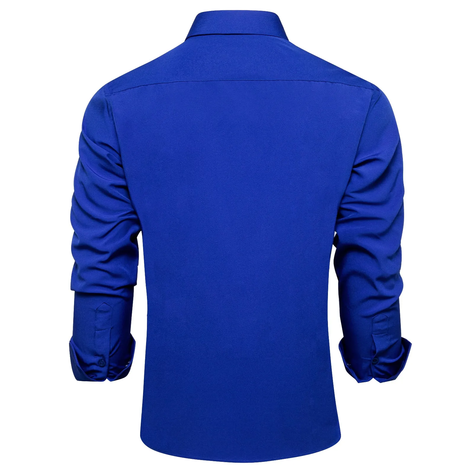 Sapphirine Blue Solid Silk Men's Long Sleeve Business Shirt