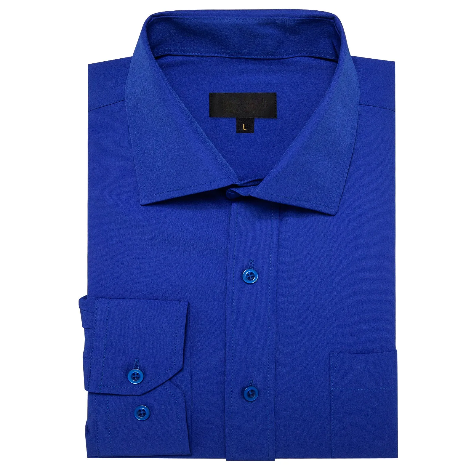 Sapphirine Blue Solid Silk Men's Long Sleeve Business Shirt