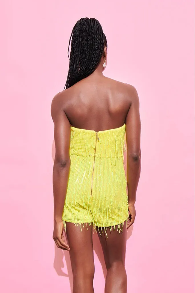 Saylor - Bonita Stretch Fringe Sequin Romper - Neon *FINAL SALE