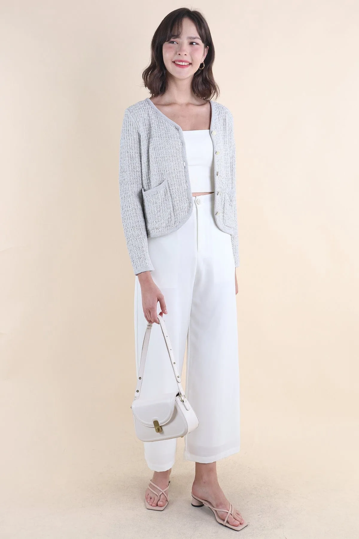 SERA TWEED KNIT CARDIGAN IN GREY