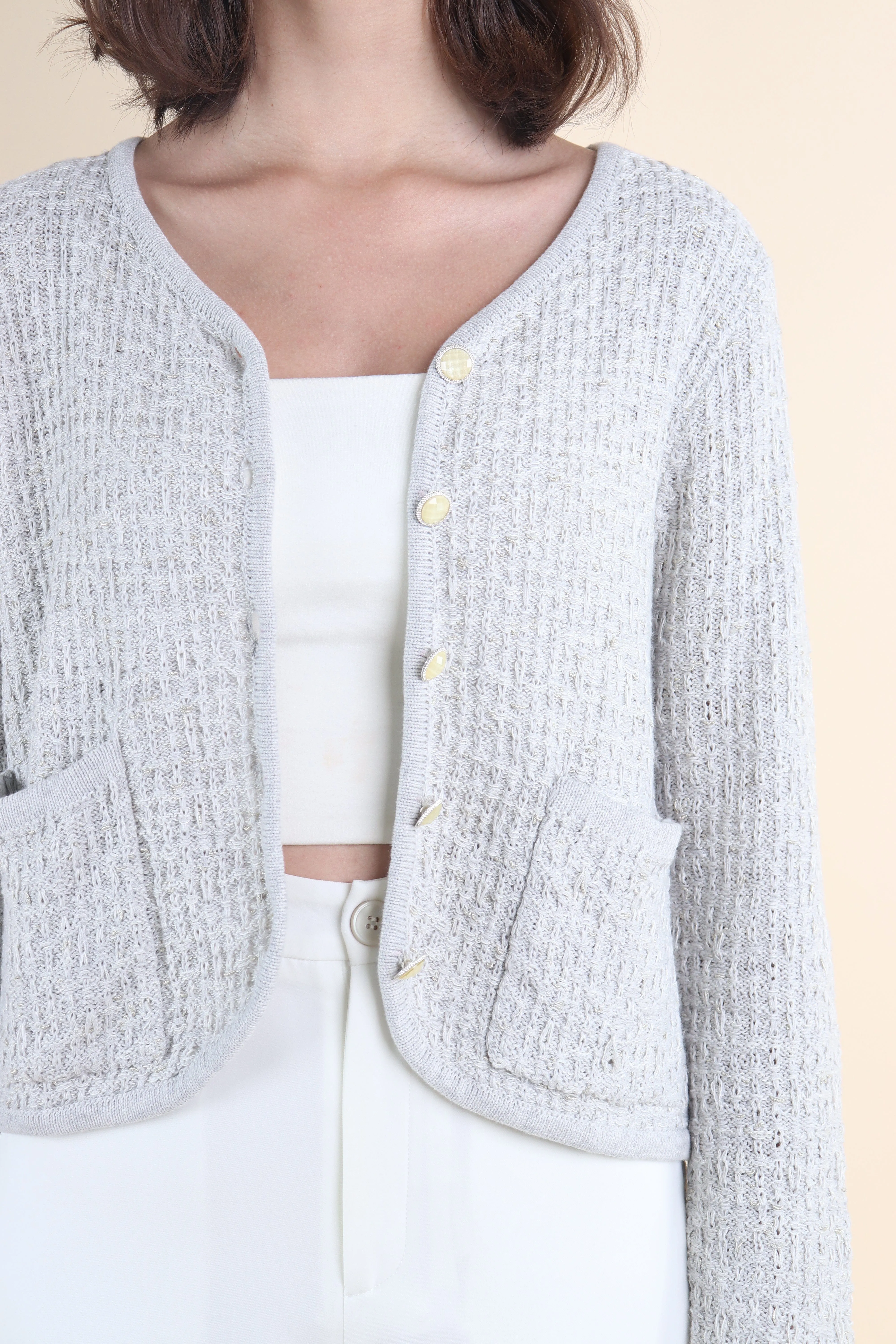 SERA TWEED KNIT CARDIGAN IN GREY