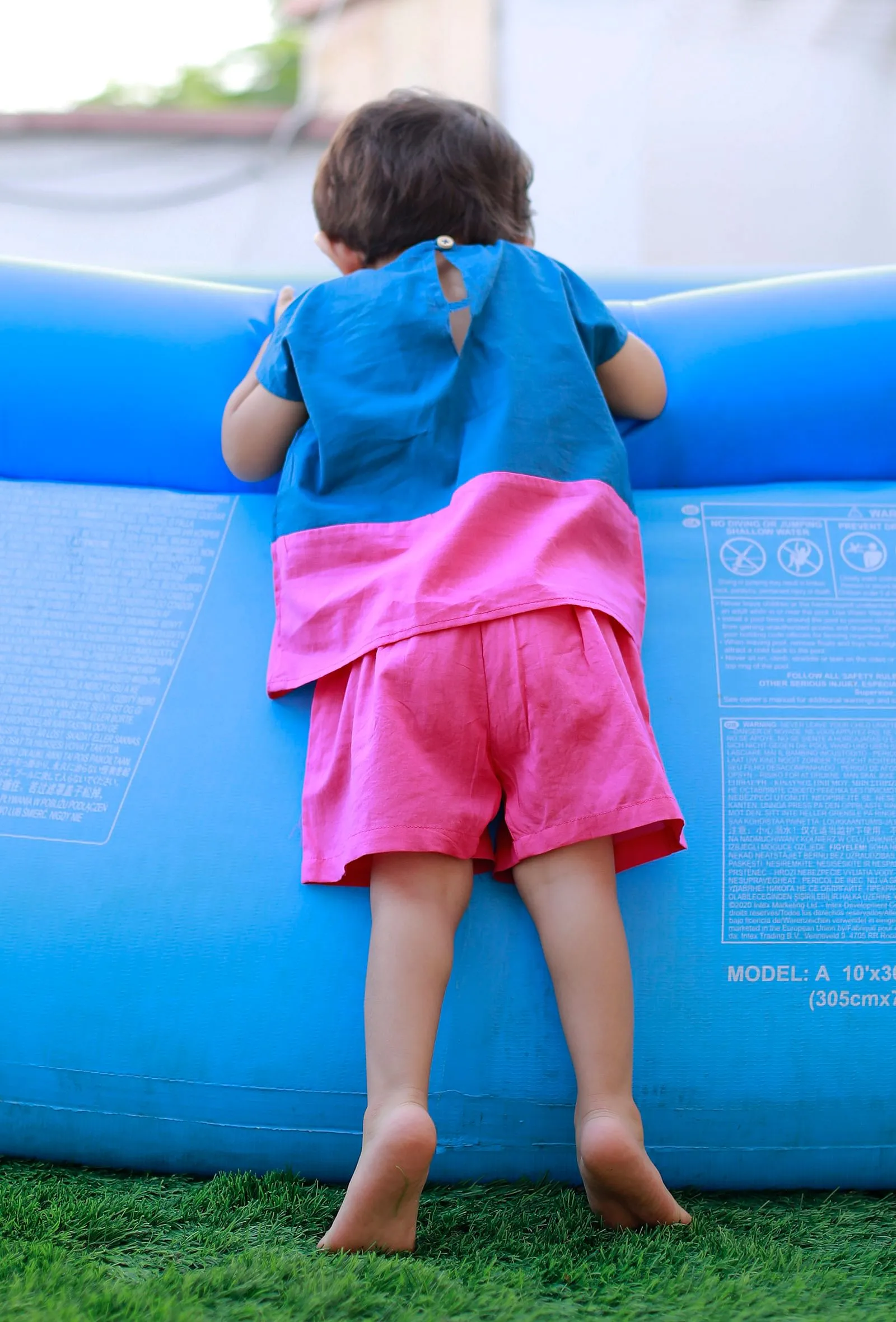 Set Of 2: Cotton Candy Blue And Pink Cotton Shirt With Pink Short