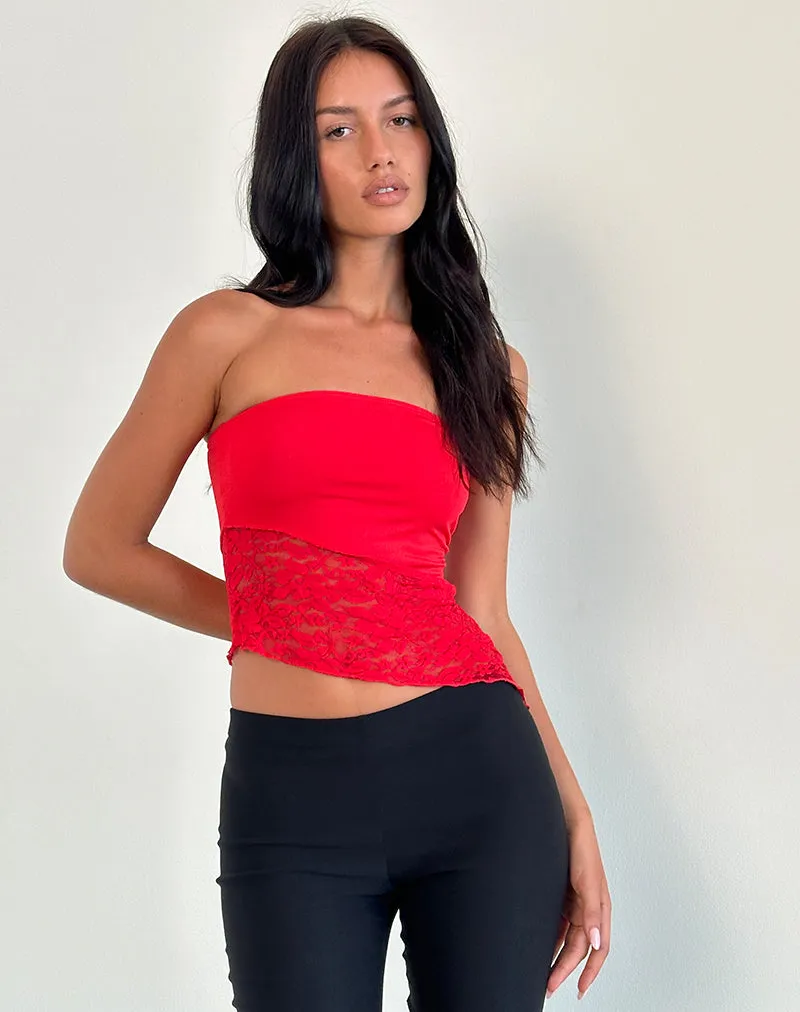 Shanda Lace Tube Top in Red