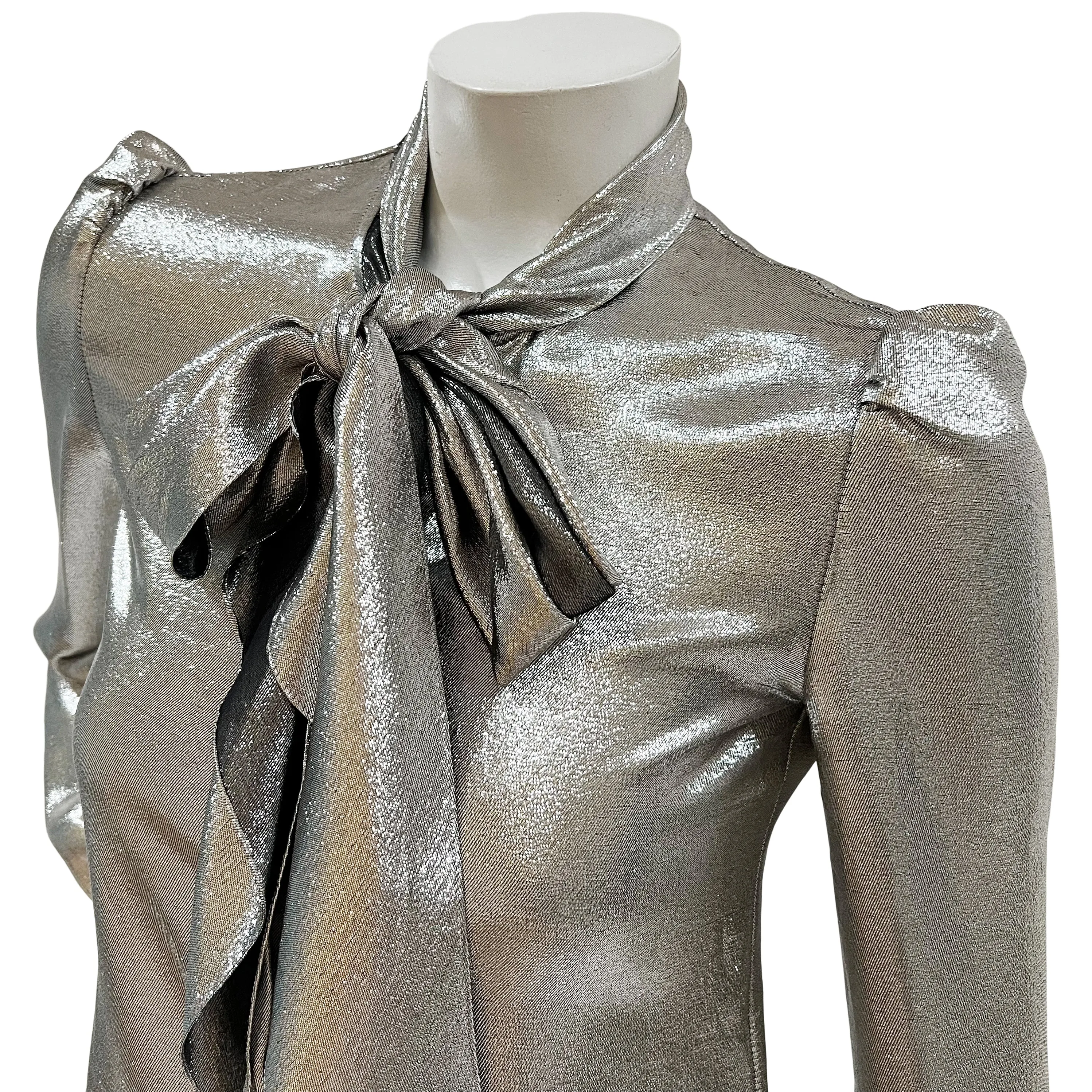 Silver Lurex Scarf Neck Blouse