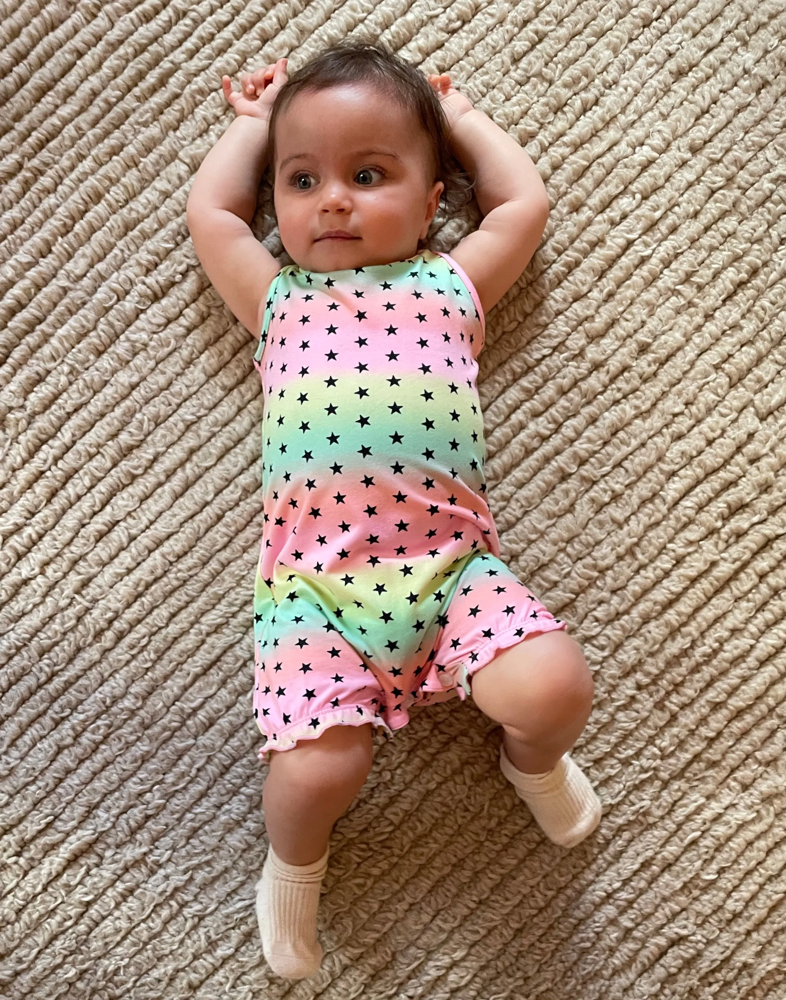 Simply Soft Tank Snap Romper - Washed Neon Pastel Stars