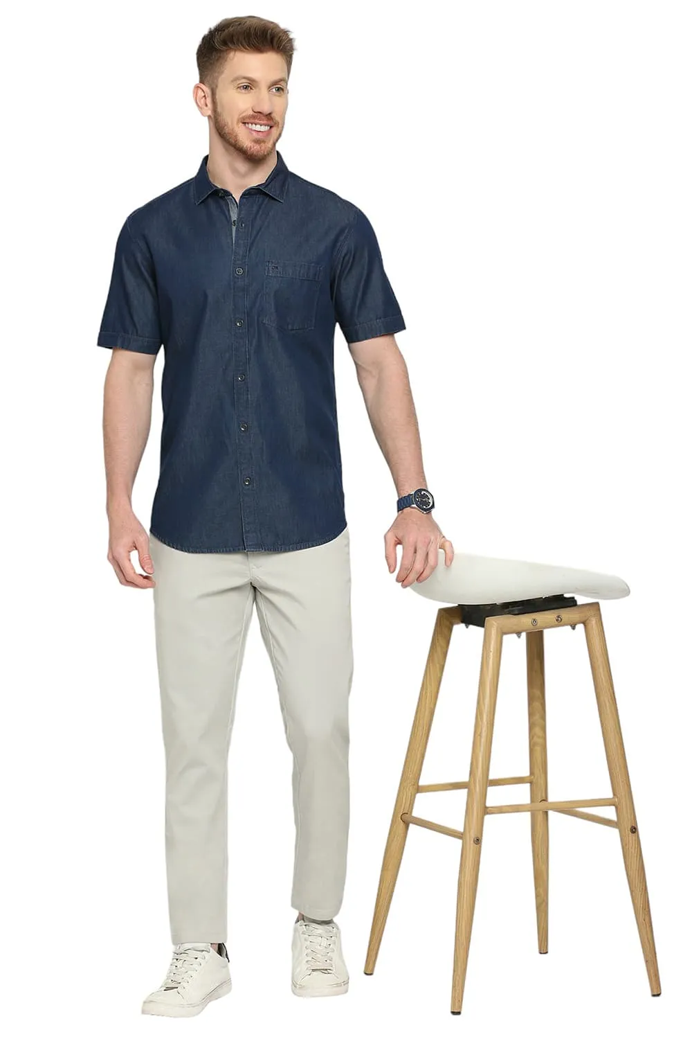 Slim Fit Cotton Halfsleeves Shirt