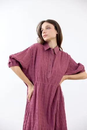 Smocked Cotton Shirt Dress - Ciruela