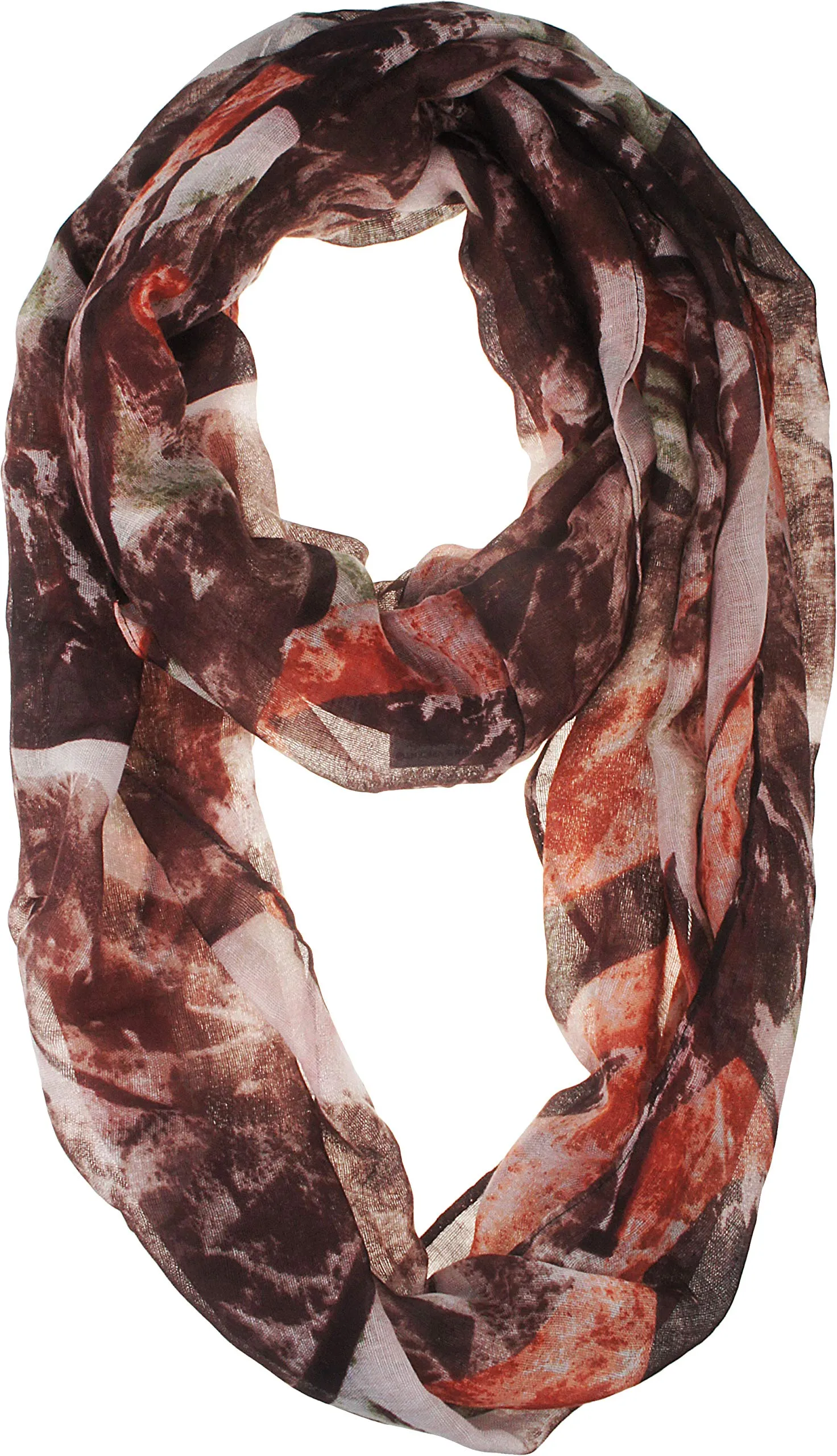 Soft Light Weight Elegant Leaf Print Sheer Infinity Scarf