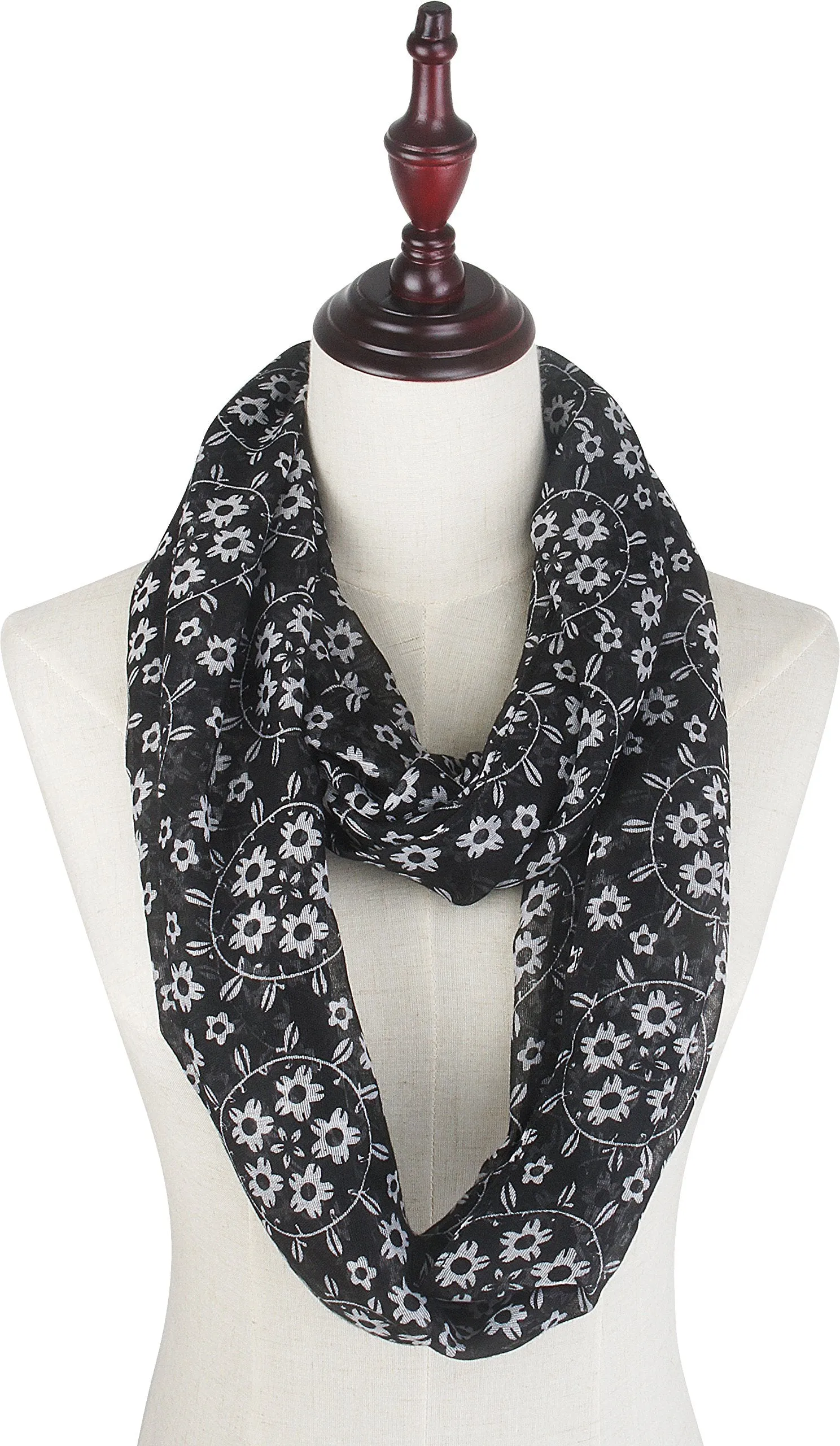 Soft Light Weight Sunflower Floral Elegant Sheer Infinity Scarf