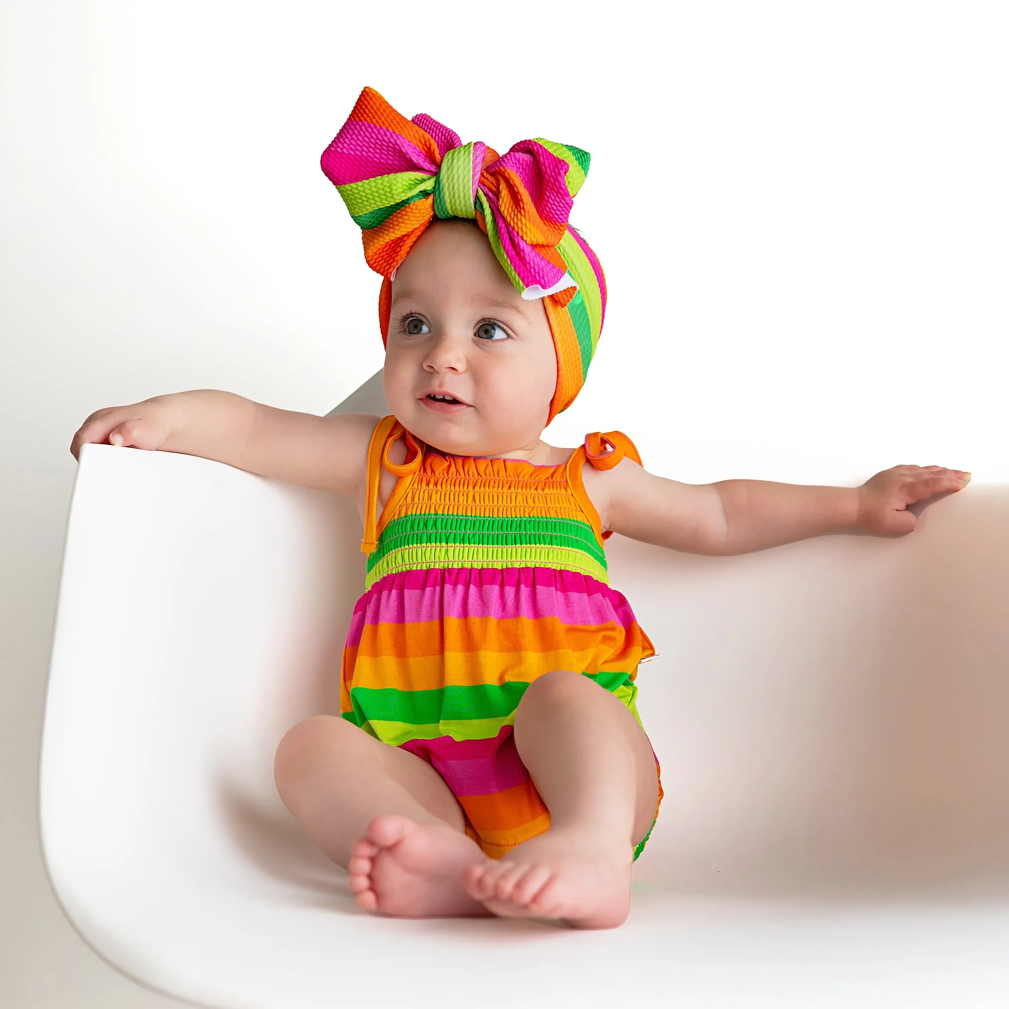 Stephanie Stripe SMOCKED BUBBLE ROMPER