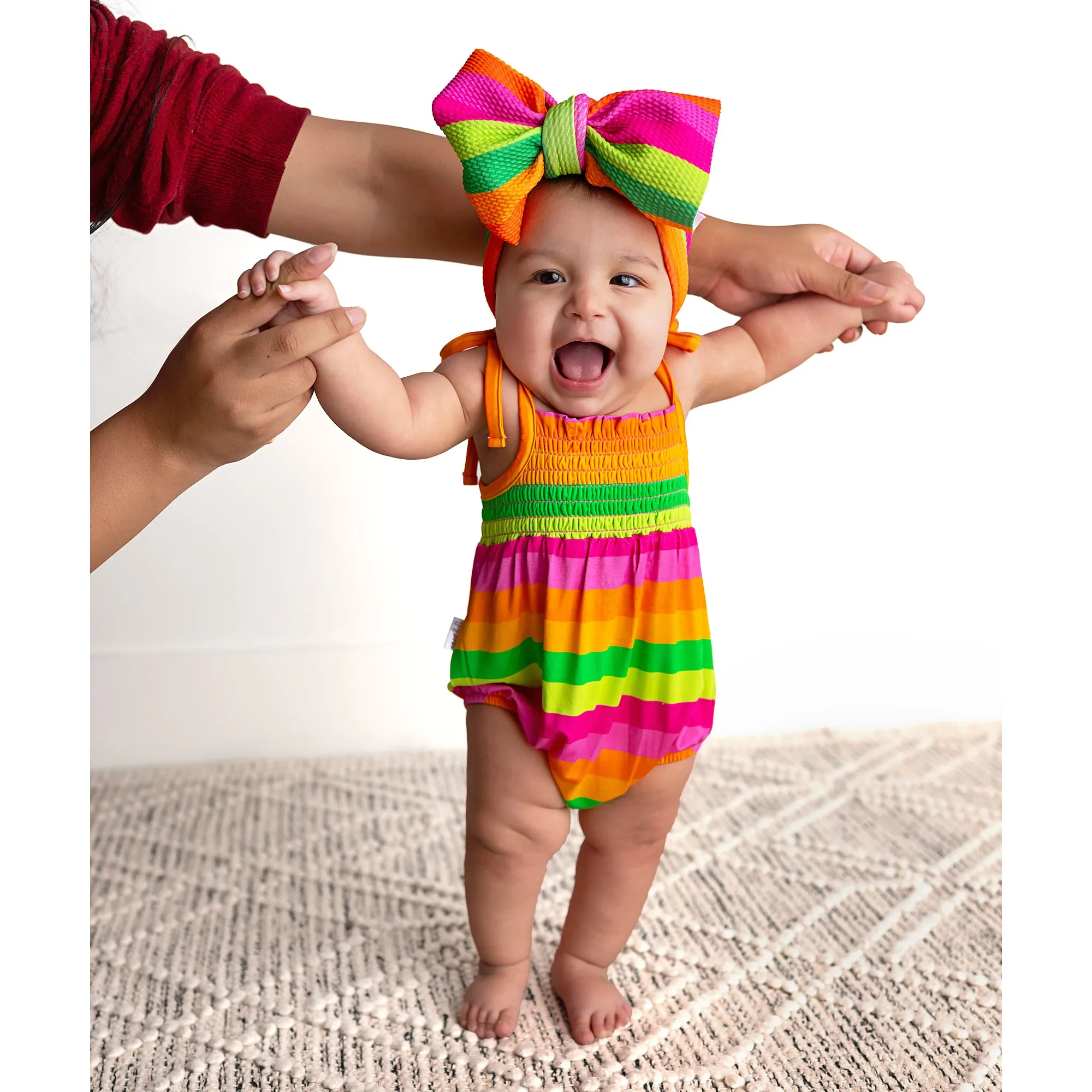 Stephanie Stripe SMOCKED BUBBLE ROMPER