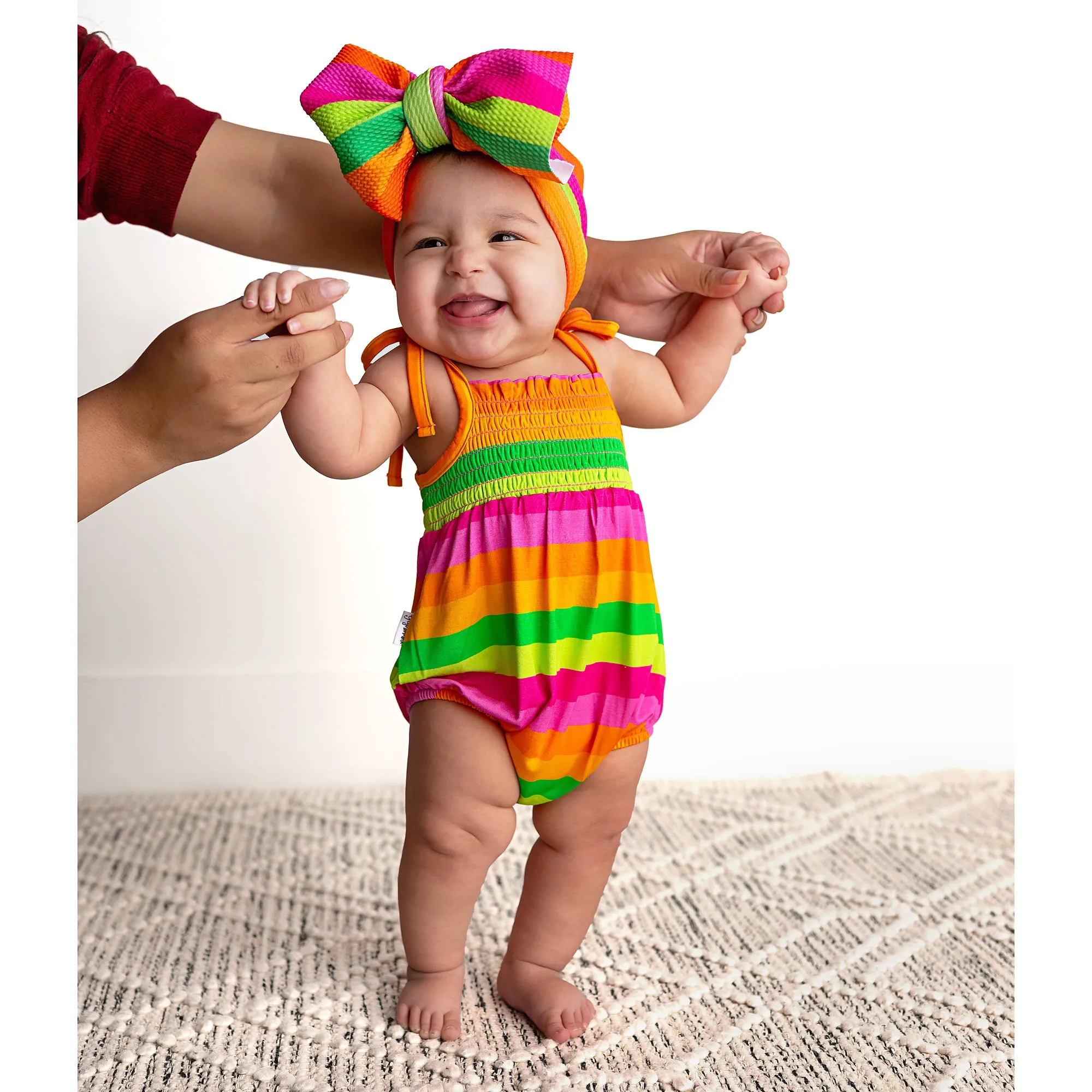 Stephanie Stripe SMOCKED BUBBLE ROMPER