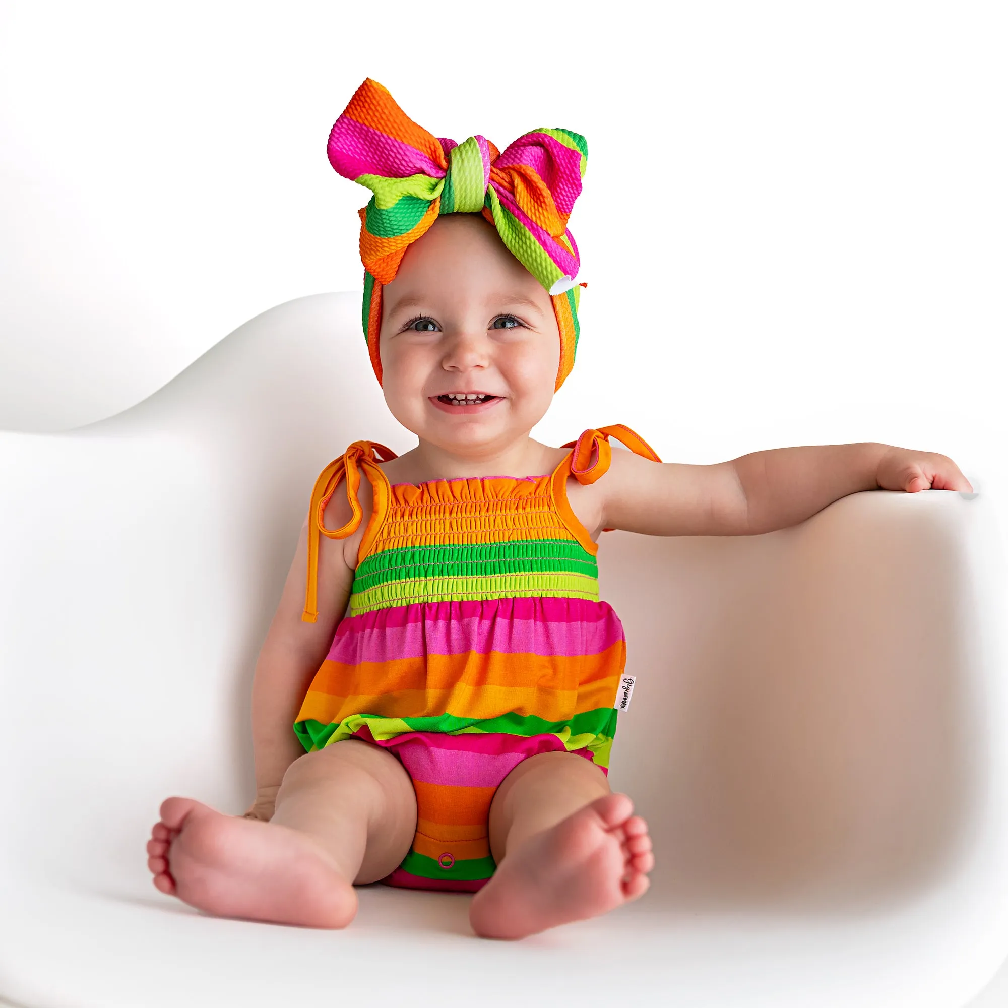 Stephanie Stripe SMOCKED BUBBLE ROMPER