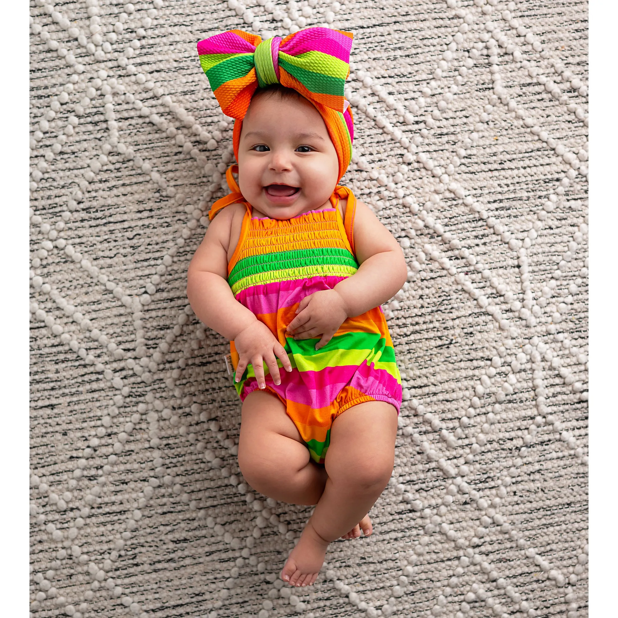 Stephanie Stripe SMOCKED BUBBLE ROMPER