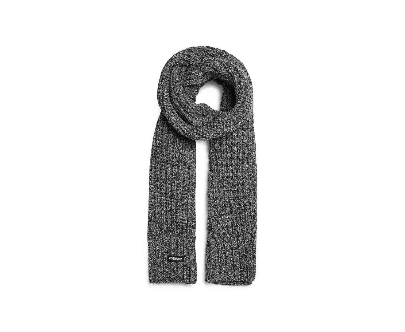 STEVE MADDEN Men's Winter Cable Knitted Scarf with Logo in Charcoal Grey