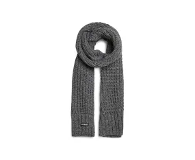 STEVE MADDEN Men's Winter Cable Knitted Scarf with Logo in Charcoal Grey