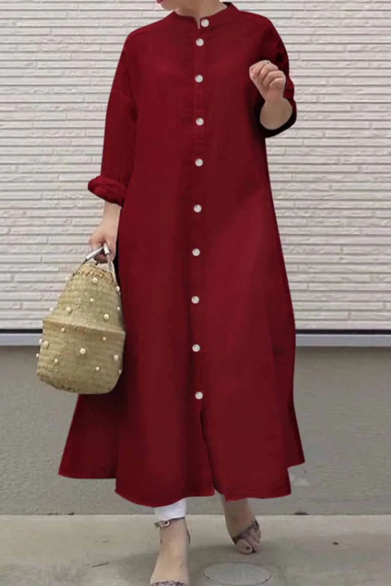 Street Solid Mandarin Collar Shirt Dress Dresses