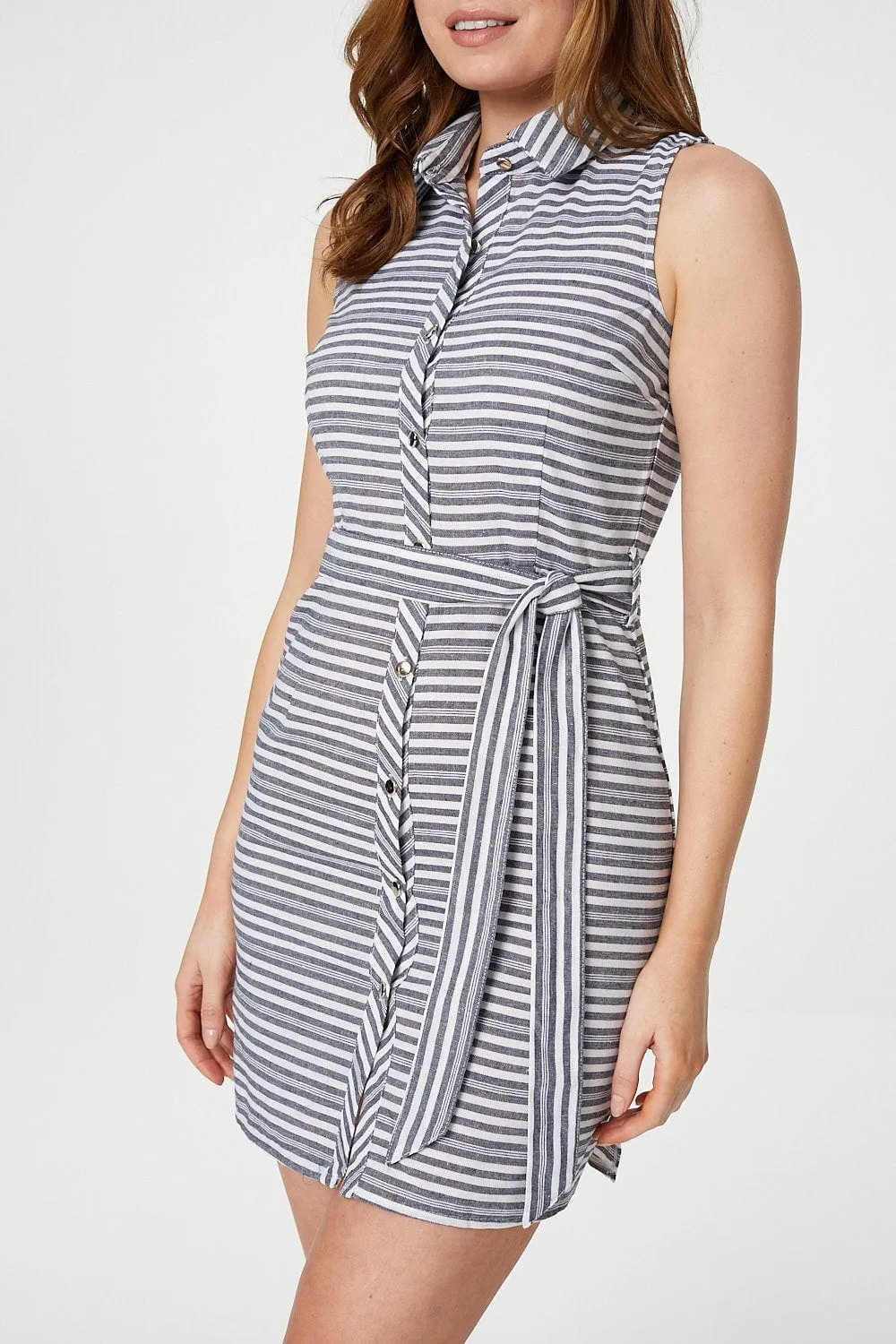 Striped Tie Waist Shirt Dress