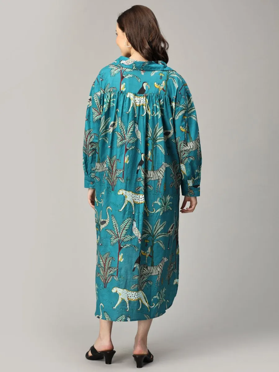 Teal Tropic Safari Maternity and Nursing Oversized Dress