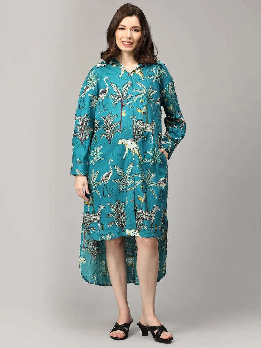 Teal Tropic Safari Maternity and Nursing Oversized Dress