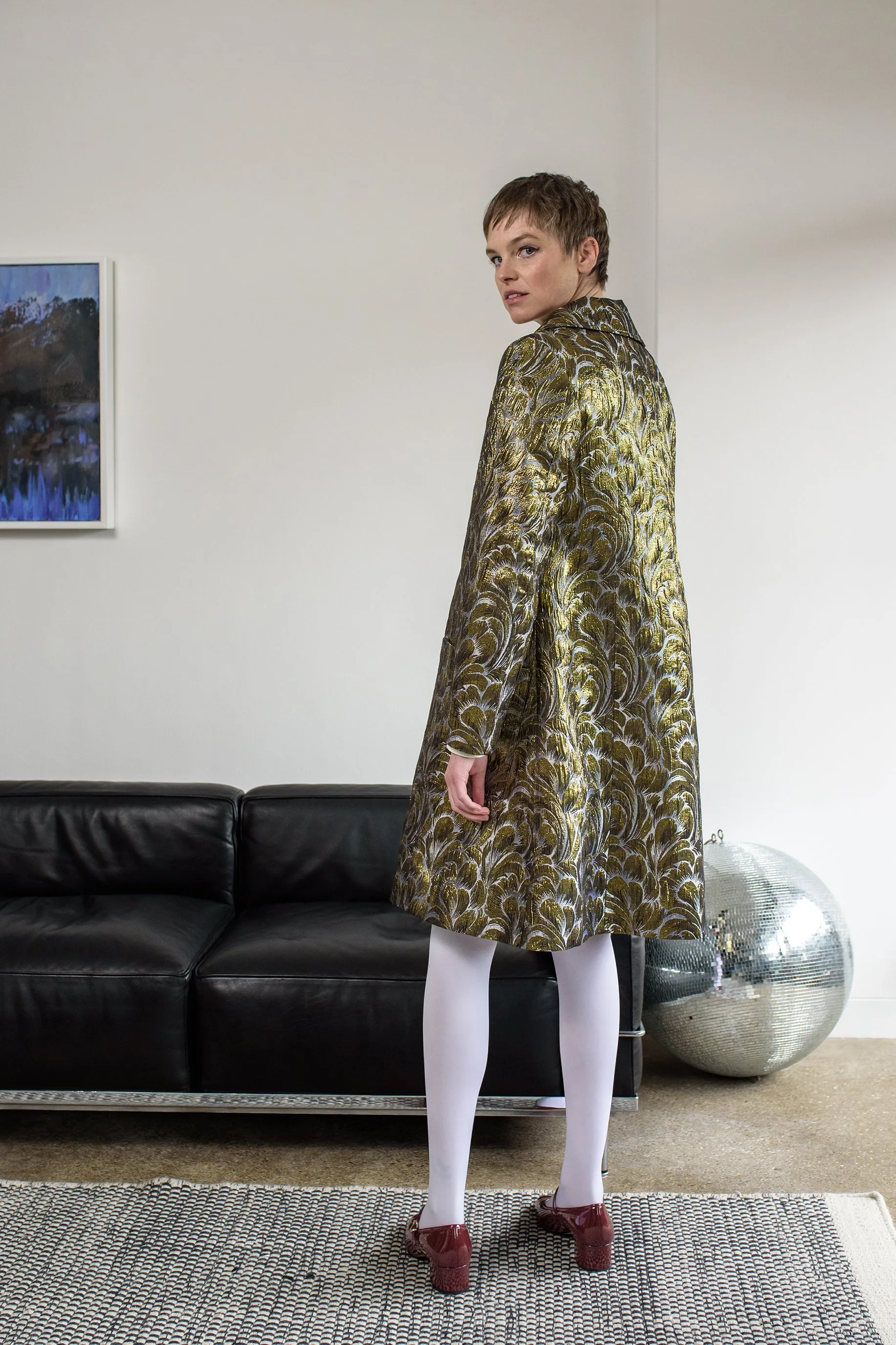 The Barbican Coat in Gold Brocade