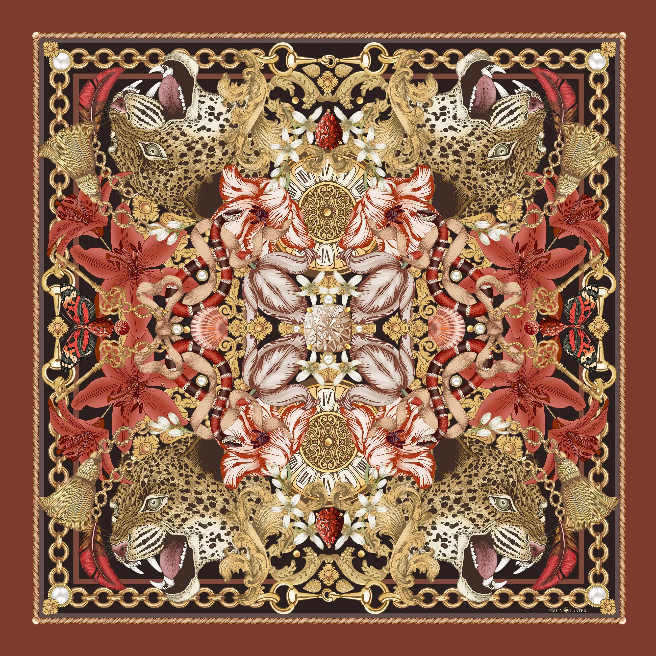 The Leopard & Tulip Silk Scarf | 90x90cm