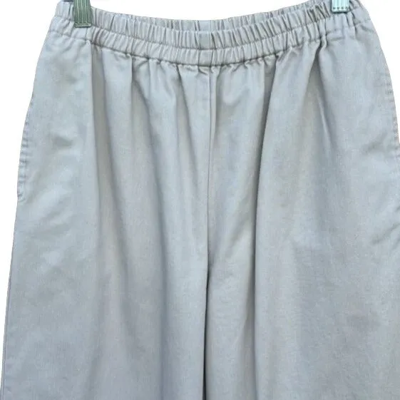 The Quacker Factory Heavyweight Cotton Elastic Waist Straight Leg Khaki Pants