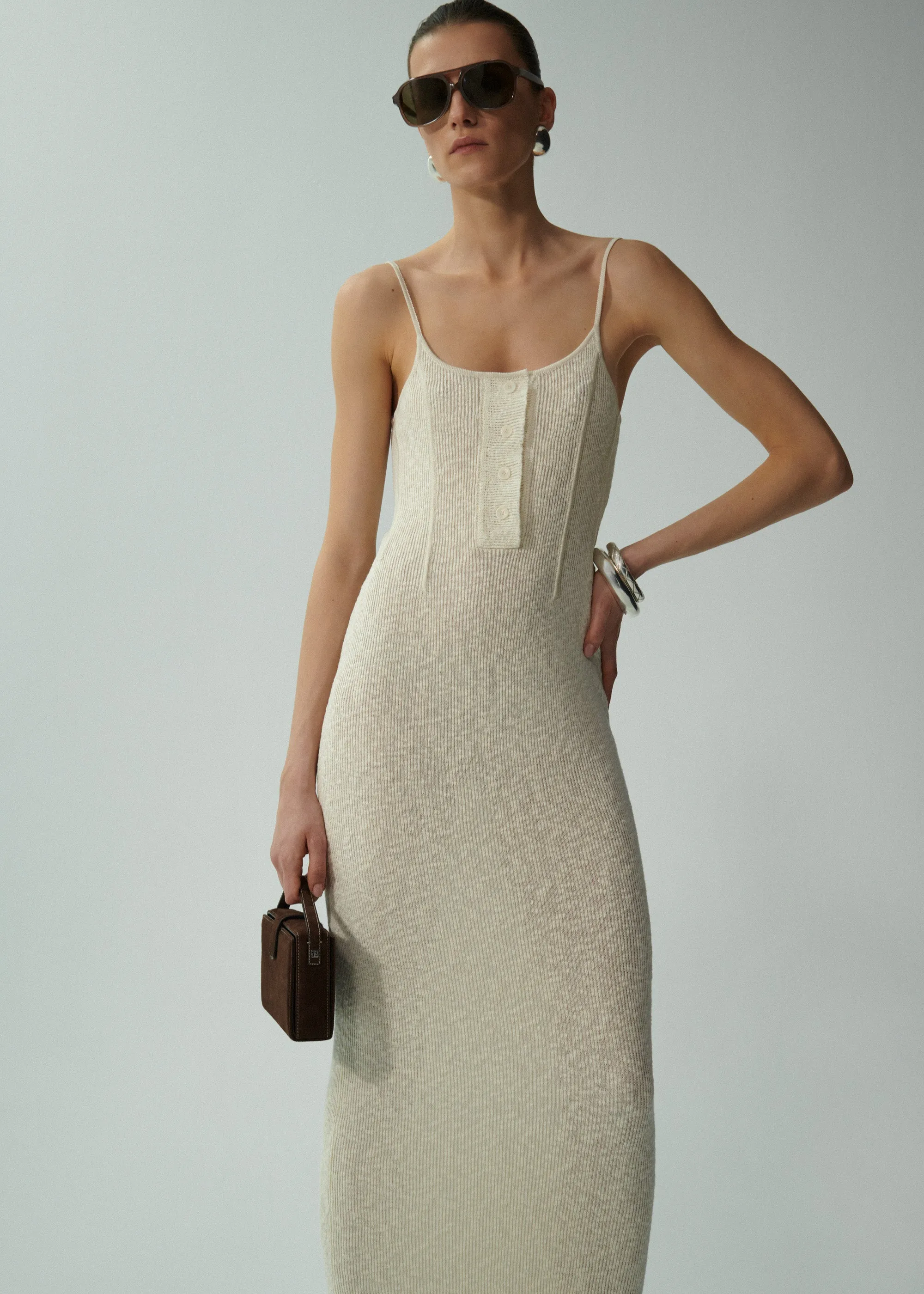 Thin knit maxi dress in cream