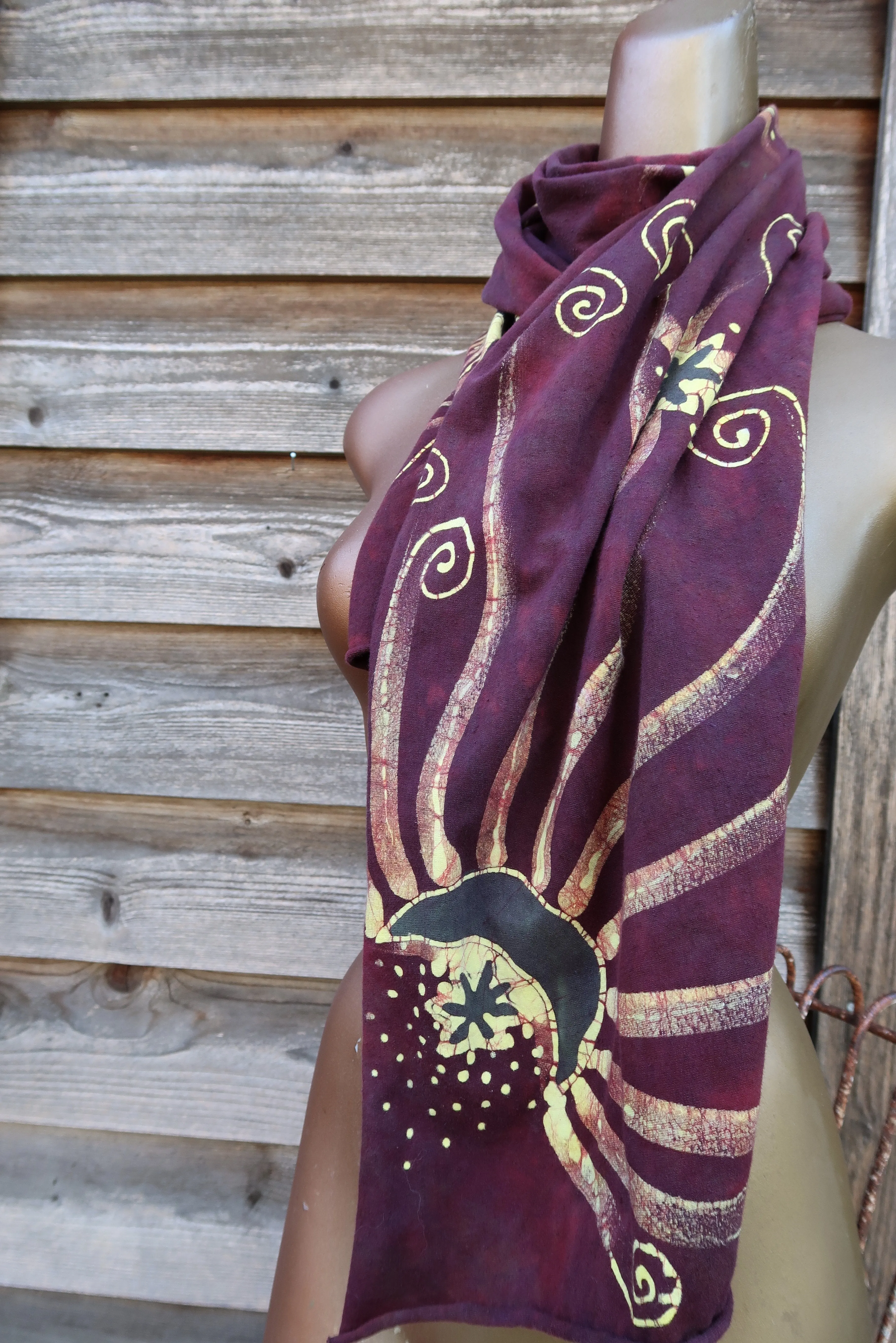 Tree of Life Rising Sun - Hand Painted Organic Knit Fabric Scarf