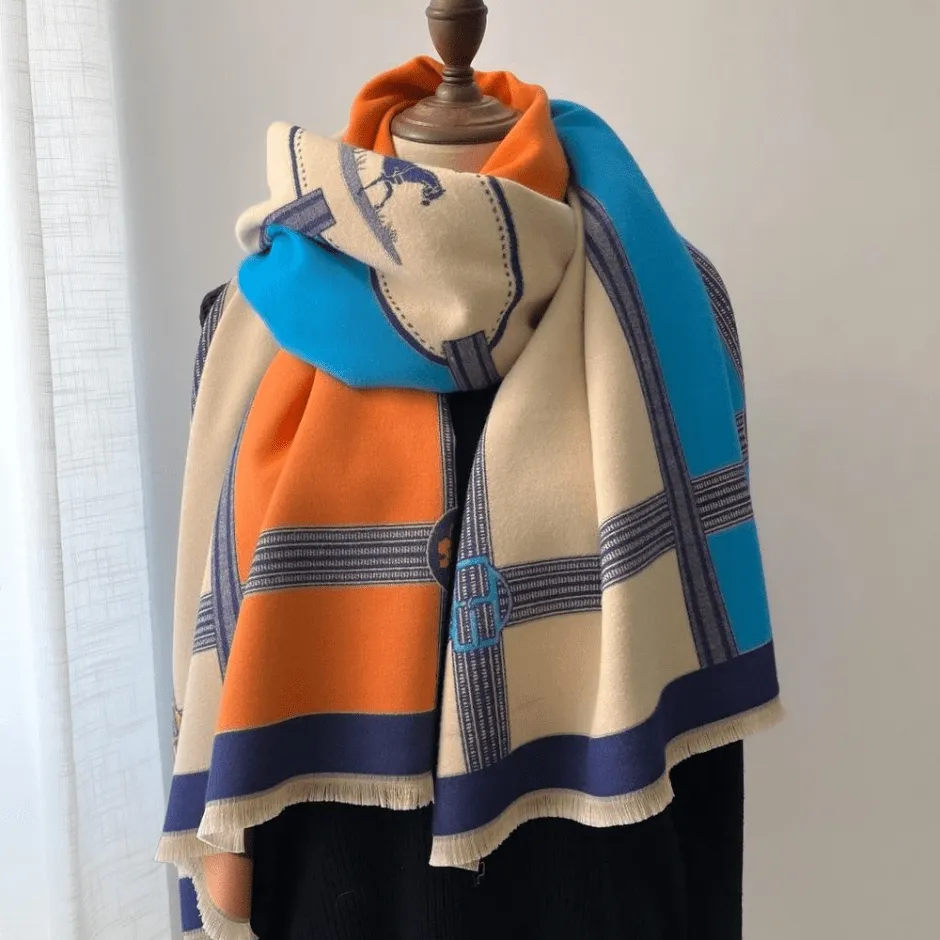 Turquoise and Orange Reversible Wrap - Horse Prance