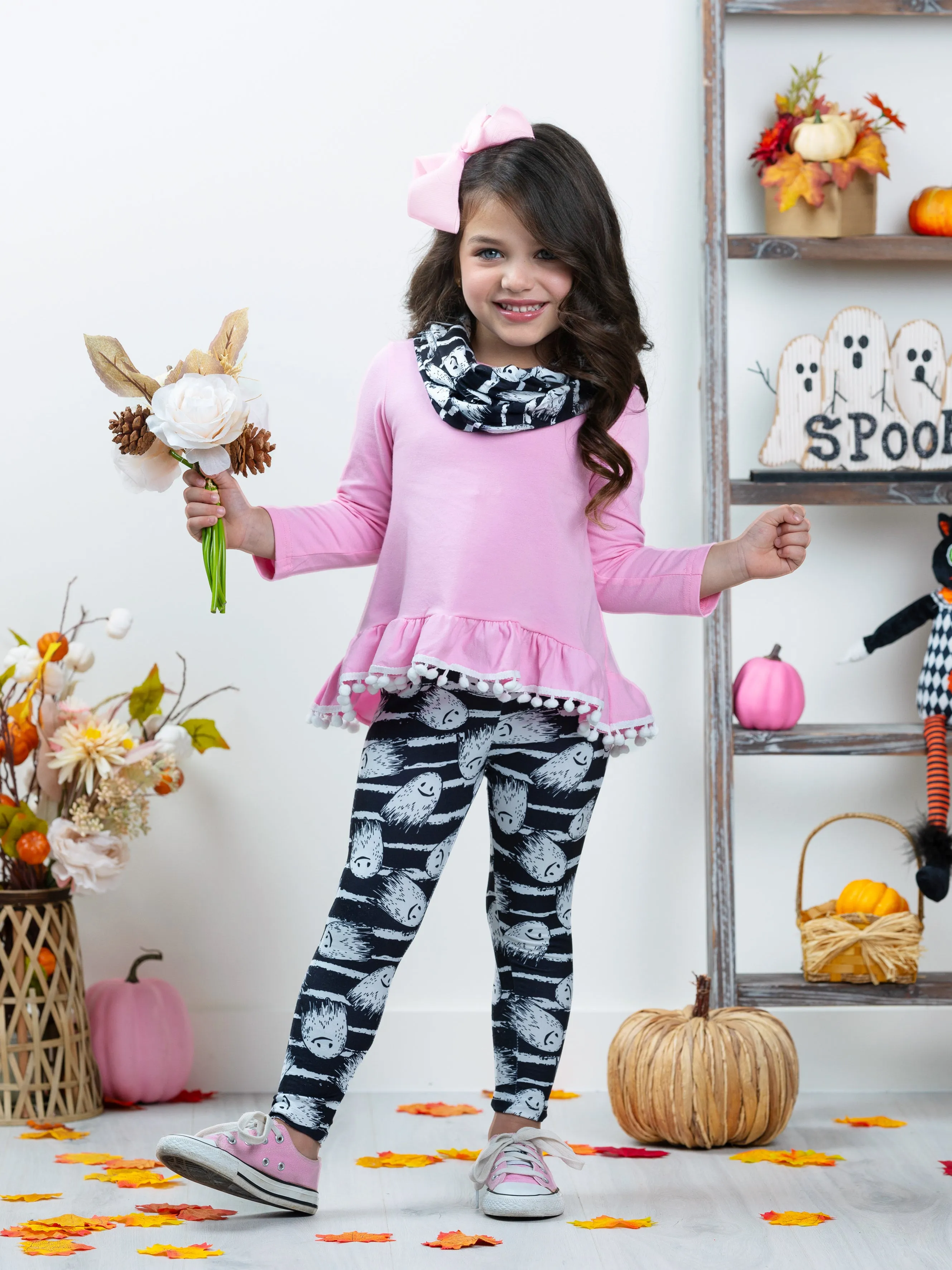 Unspookable Hi-Lo Tunic, Leggings and Scarf Set