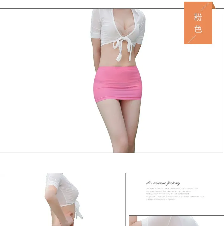 VenusFox Sexy Women Ice Silk Tight Pencil Cute Skirt  Smooth See Through Micro Mini Skirt Sheer Cosplay Skirt Erotic Wear Candy Color