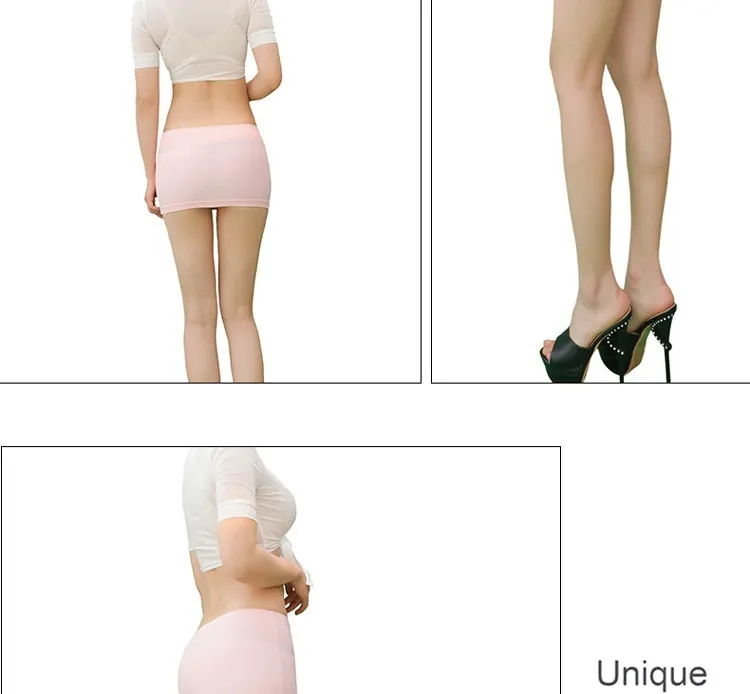 VenusFox Sexy Women Ice Silk Tight Pencil Cute Skirt  Smooth See Through Micro Mini Skirt Sheer Cosplay Skirt Erotic Wear Candy Color