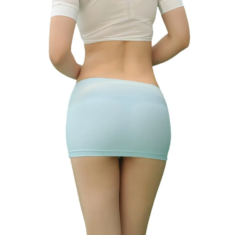 VenusFox Sexy Women Ice Silk Tight Pencil Cute Skirt  Smooth See Through Micro Mini Skirt Sheer Cosplay Skirt Erotic Wear Candy Color