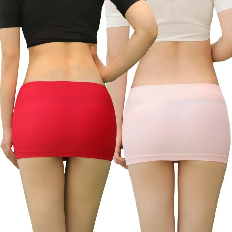 VenusFox Sexy Women Ice Silk Tight Pencil Cute Skirt  Smooth See Through Micro Mini Skirt Sheer Cosplay Skirt Erotic Wear Candy Color