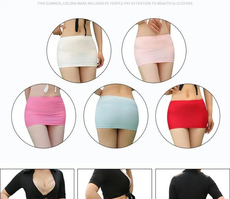 VenusFox Sexy Women Ice Silk Tight Pencil Cute Skirt  Smooth See Through Micro Mini Skirt Sheer Cosplay Skirt Erotic Wear Candy Color