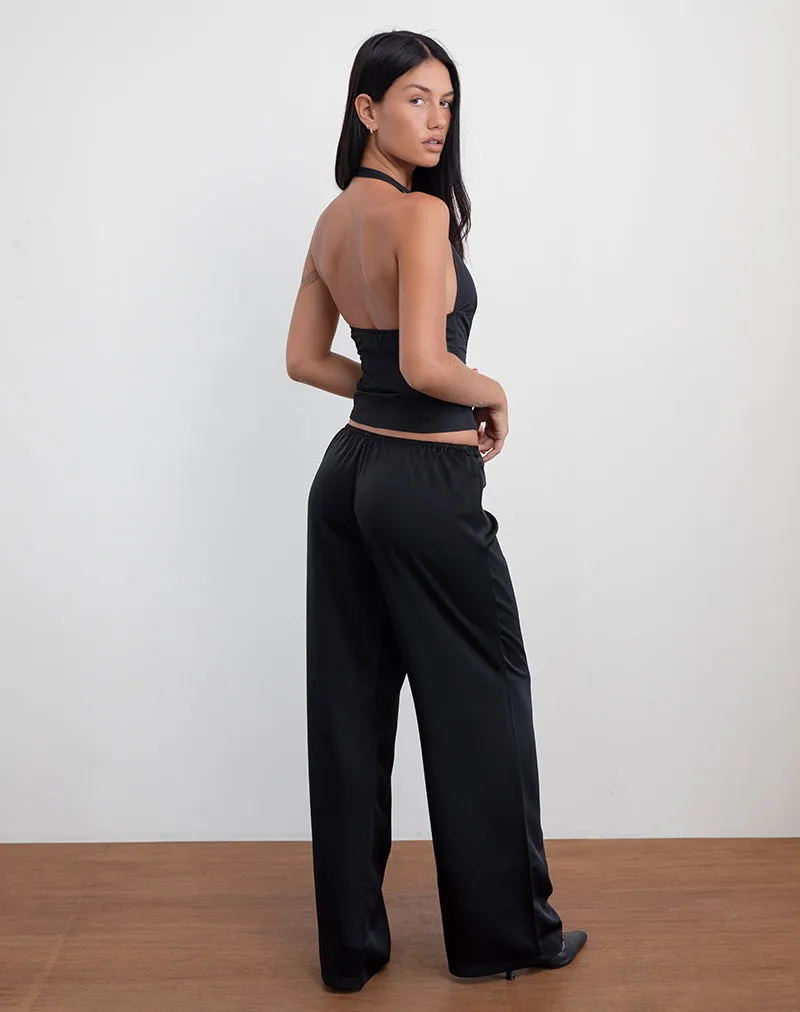 Waski Wide Leg Trouser in Satin Black