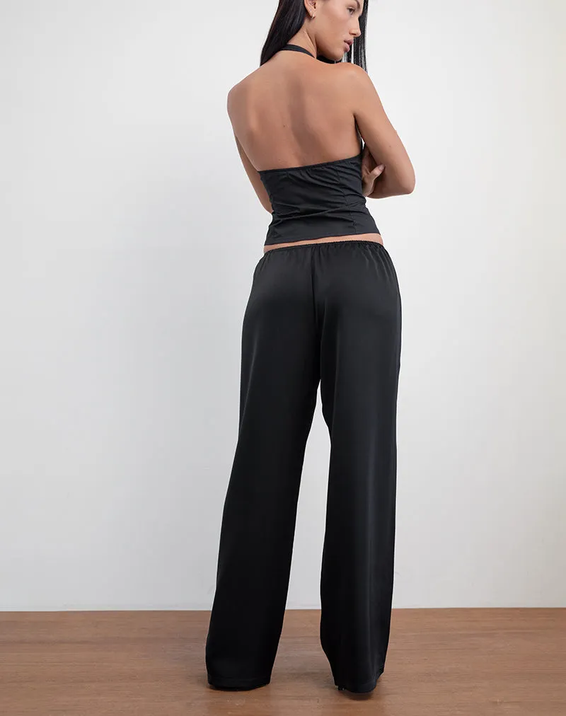 Waski Wide Leg Trouser in Satin Black