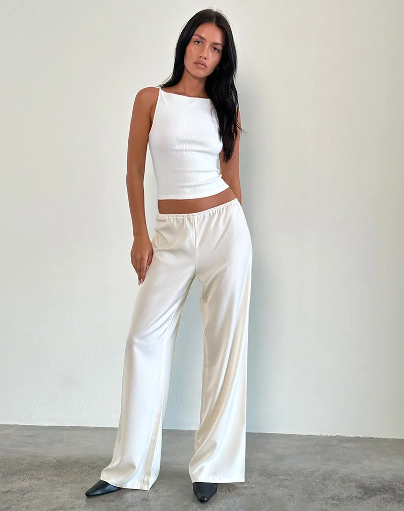 Waski Wide Leg Trouser in Satin Ivory