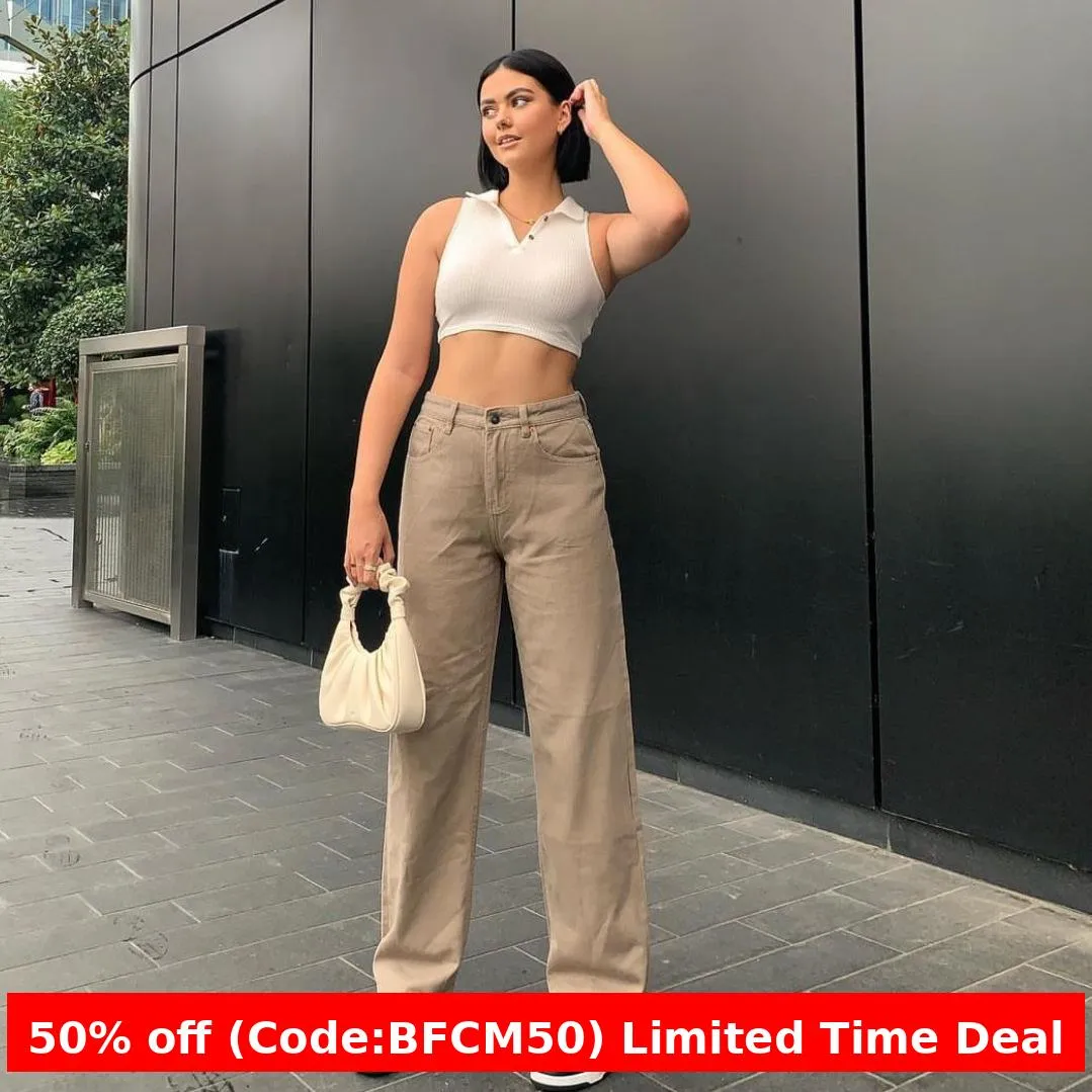 Wenkouban carhartt vest outfit Christmas outfits Black Friday Retro Light Khaki High Waist Style Mopping Straight Pants Jeans 2024 Street Fashion Trousers